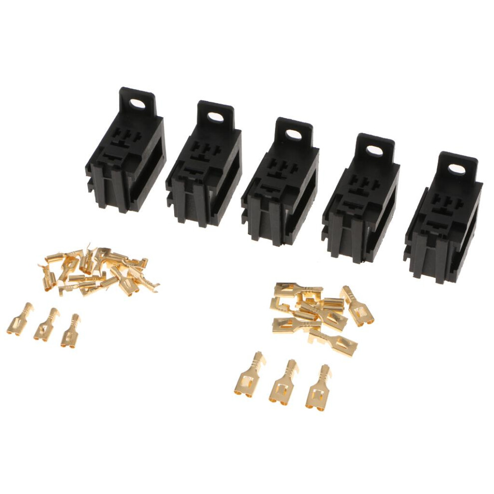 Set Of 5 Automotive Relay Socket Connector & Terminals 40Amp 12V 791213212440