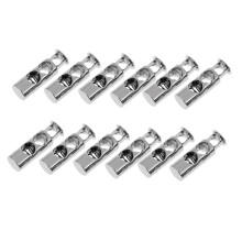 12Pcs Metal Barrel String Cord Locks 2 Hole Toggle Spring Clasp Stop E