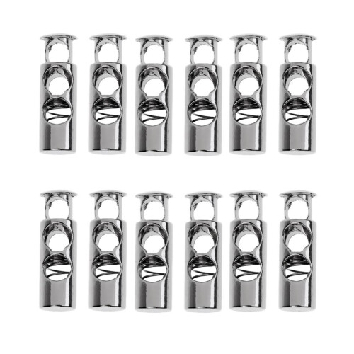 12Pcs Metal Barrel String Cord Locks 2 Hole Toggle Spring Clasp Stop E 1