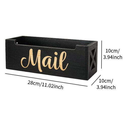 Wood Mail Organizer Multipurpose Decorative Black Wall Mounted or Coun 1