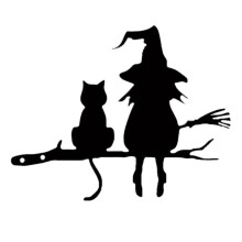 Wall Art Metal Silhouette Witch and Cat Statue for Fence Home Indoor O