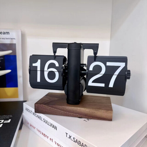 Noiseless Wooden Automatic Flip Clock Large-All black model 1