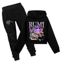 (150, Black) Girls K-Pop Demon Hunters Hoodies Kids Sweatshirt Pullover Tops Pants Outfit Set 02 _b miao7