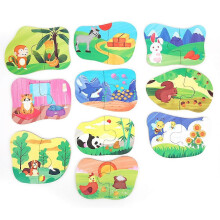 (As show, One size) Cartoon Wooden Children Puzzle Toy Exercise Intelligence Animal Matching Game Early Educational Toy GiftFood Type
