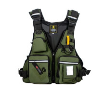 Fly fishing vest with whistle, zipper and adjustable hip belt, jacket with multiple pockets for paddling and kayaking (Green) (50100kg) Green