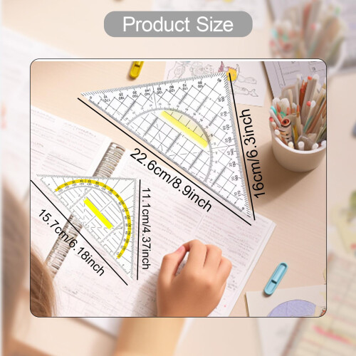 2 Pieces Set Square Protractor Drawing with Handle for Office School T 1