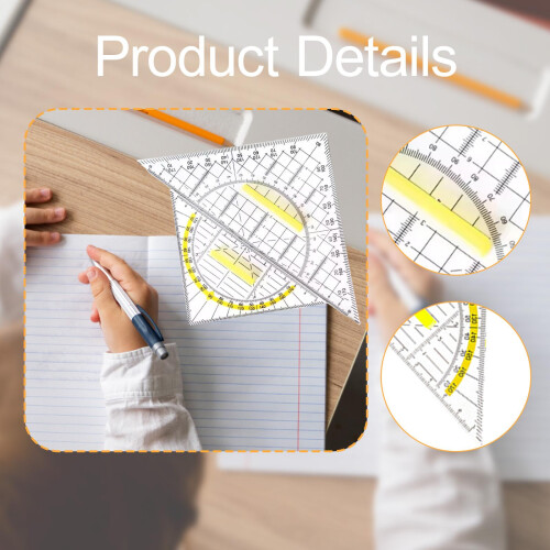 2 Pieces Set Square Protractor Drawing with Handle for Office School T 2