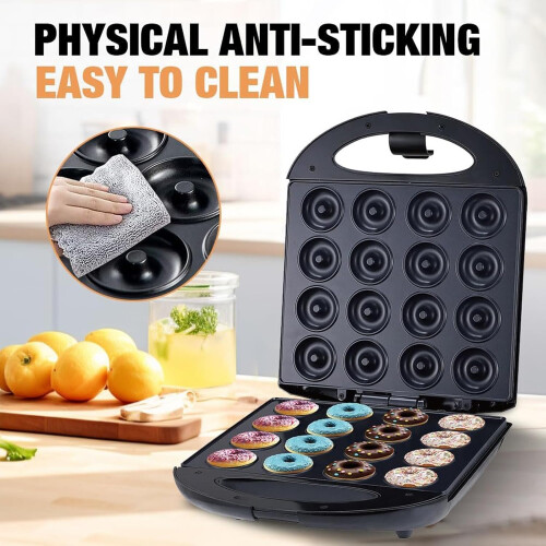 Mini Donut Maker, Machine for Kid-Friendly Breakfast, Non-stick, Double-sided heating - Black 1