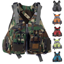 Angel life jacket with zipper and adjustable hip belt, jacket with multiple pockets for water sports (Camouflage).