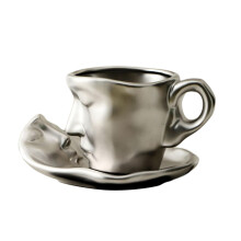 Ceramic Coffee Mug with Saucer Set Kiss of The Face for Office Romanti