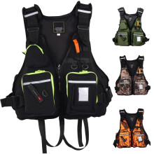 life jacket for fishing with whistle, zipper, cross straps, pockets black OneSize