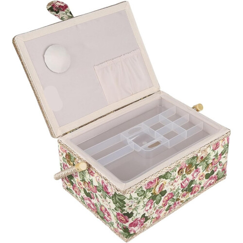 sewing box, craft box, storage box, fabric, floral pattern, sewing basket Ref: 6930 1