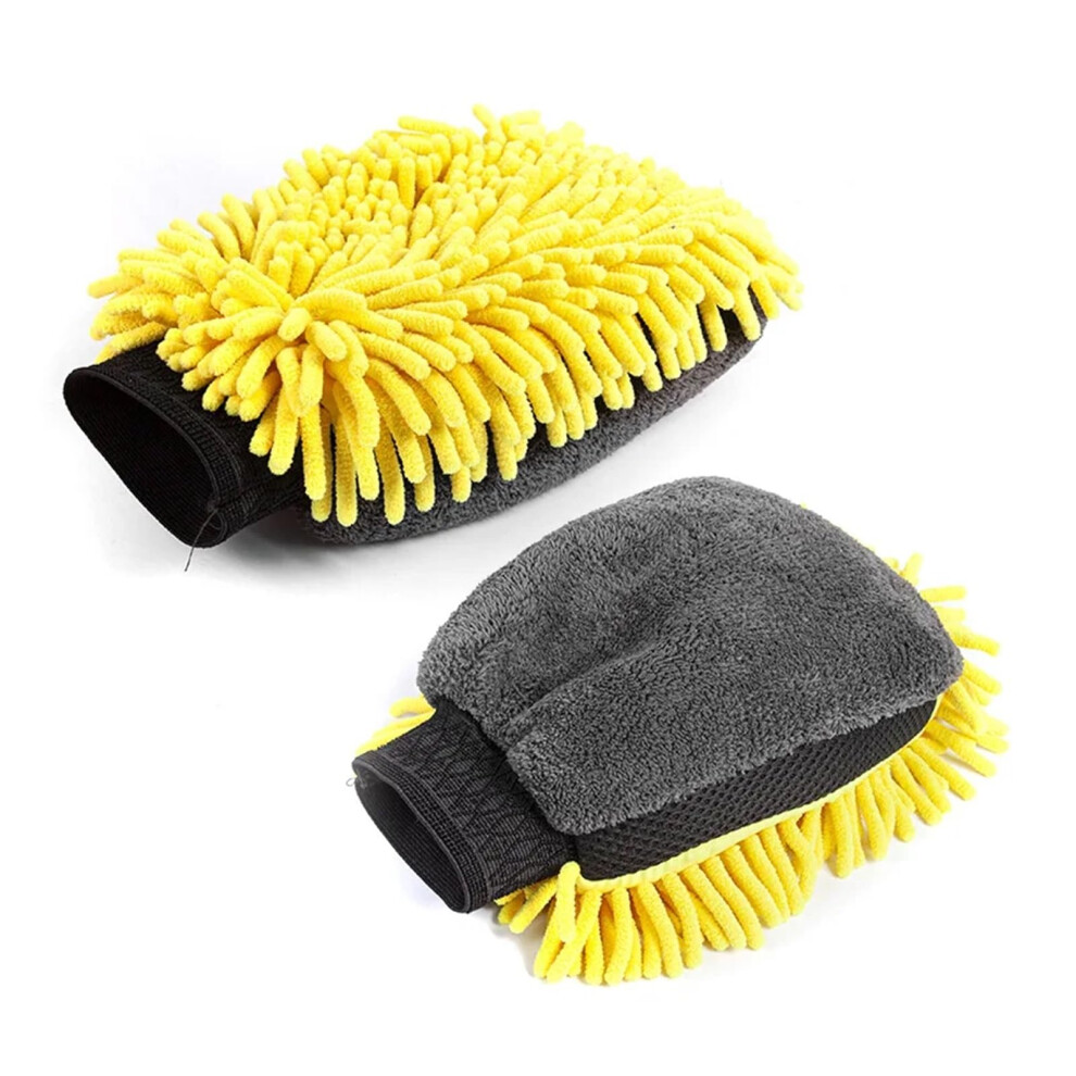 Water Proof Car Wash Microfiber Chenille Gloves Thick Car Cleaning Mitt Wax Detailing Brush Auto Care Doublefaced Glove(Yellow) Yellow 9426802002836
