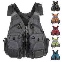 Angel life jacket with zipper, adjustable waistband, jacket with multiple pockets for water sports (Grey)