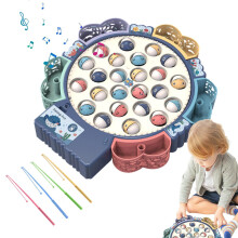 Magnetic Fishing Game for Children, Poles on Rotating Board, Electric Fishing Toy with 4 Fishing Rods, Blue