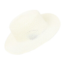 Chapeau de paille tissé, chapeau de soleil de plage-Beige