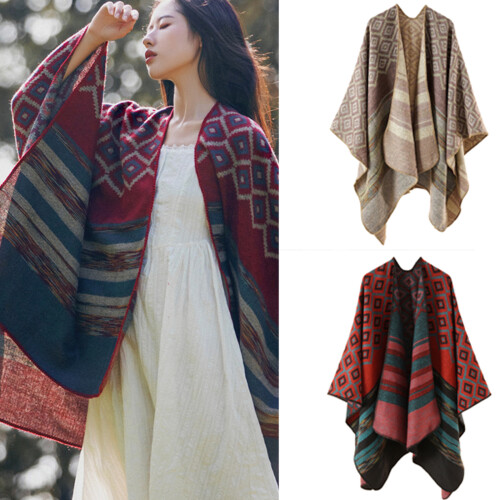 Capes bohème châle pull Pashmina Poncho motif-Bourgogne 2