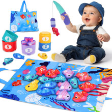 Spielzeug für 1-Jährige – Stoff-Angelspiel, Kleinkindspielzeug für Kinder mit Stapelbechern – Babyspielzeug zum Sortieren und Lernen von 6