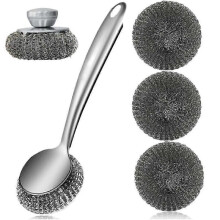 Geschirrbürste aus Stahlwolle mit Griff, Metallschrubber-Set zur Tiefenreinigung, Stahlschrubber für Geschirr, Metallschrubber Edition 0822