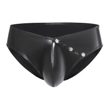 Latex Shorts Men's Sexy Clubwear Underwear Boxer Faux Leather Wetlook Briefs Black XL