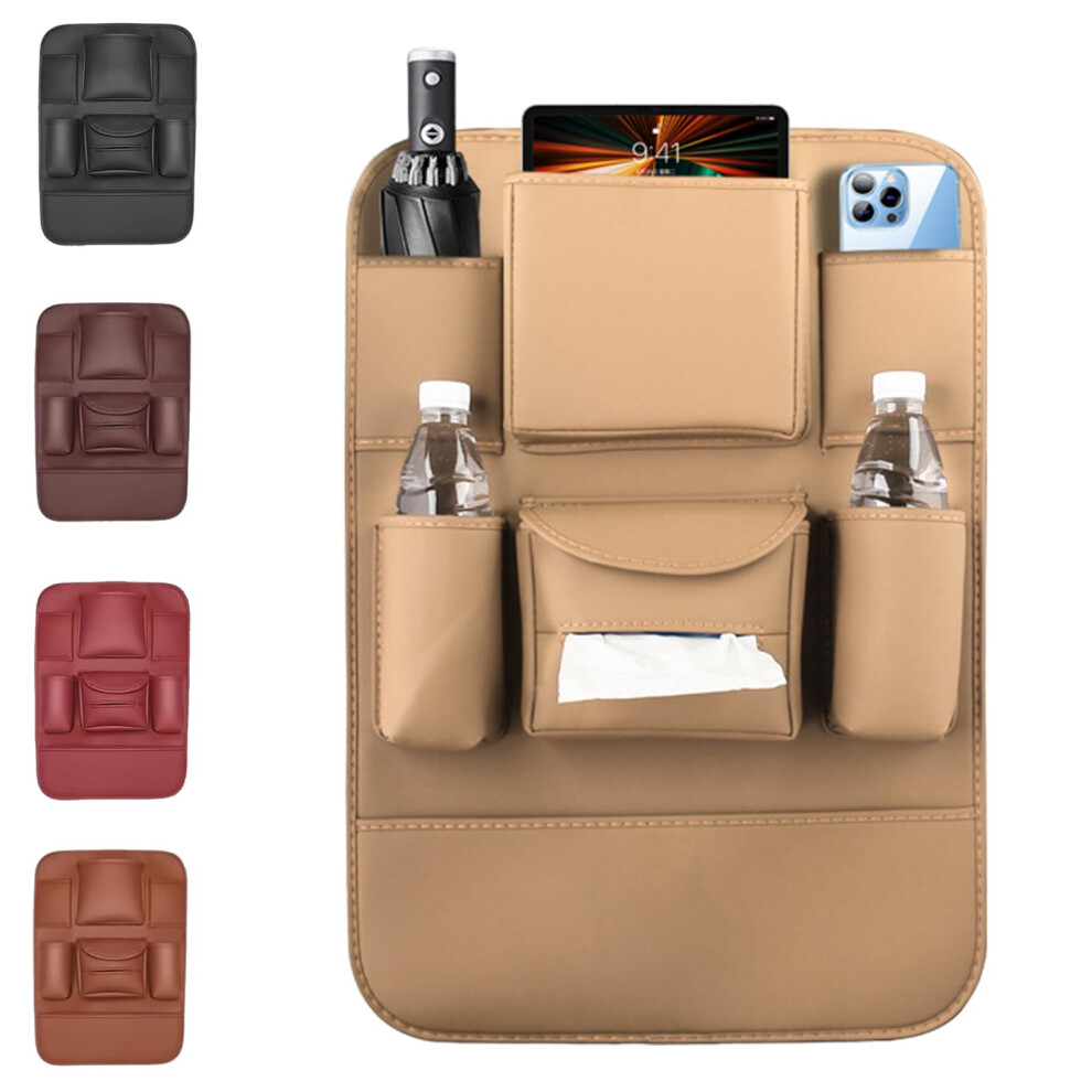 Obbarde Car Seat Back Organizer, Multifunctional, Universal With 7 Pockets (Beige) Beige 9412369519214