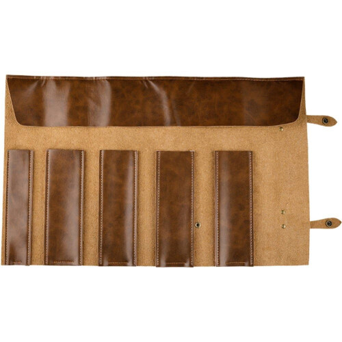 Leather Rolling Knife Storage Bag, 5 Compartments, for Outdoor