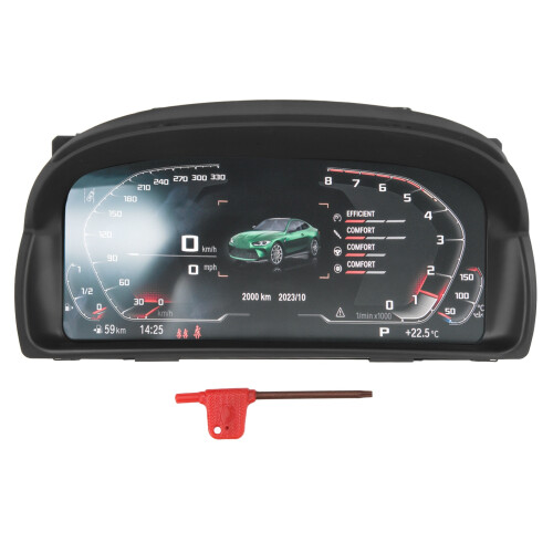 Tableau de bord numérique multifonctions adaptable pour 4 modèles BMW, avec affichage LCD multilingue et interface utilisateur intuitive.
