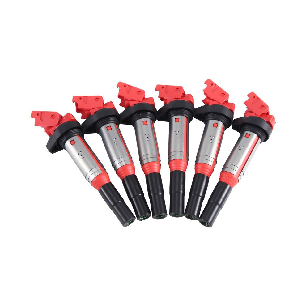6Pcs Uf-592 Ignition Coils For Bmw E46 E60 E82 E83 E84 E85 E90 12137594938, 1213172219, 12122158253, 0221504470 Black/Red 4713140023117