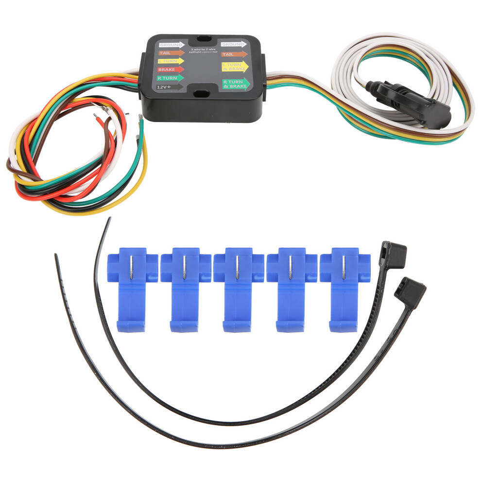 Splice-In Trailer Wiring Converter 4 Led S, 3 To 2 Wire Trailer Tail Converter W/ Dust Cover & Color-Coded Wires, 4-Way Harness Light 9139052833524