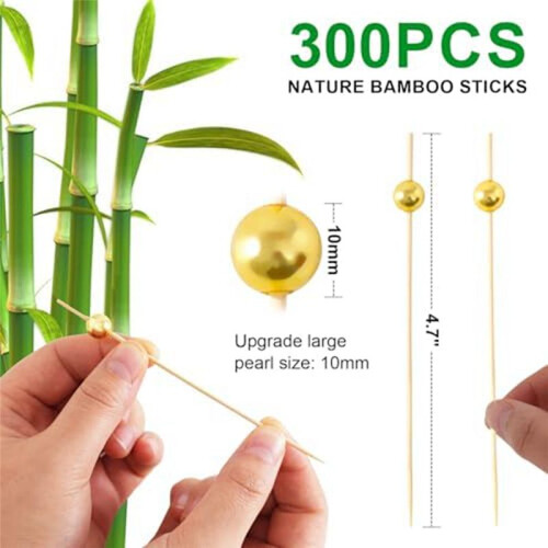 300 PeçAs de Palitos de Coquetel, Palitos de Comida de 4,7 Polegadas para Aperitivos/Espetos de Coquetel de Bambu/Palitos Longos para Frutas 2