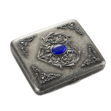 Vintage Metal Material Cigarette Case, ThreeDimensional Embossed Imitation Emerald Metal Case