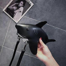 (Black) Handbag Cute Cartoon Shark Shape Ladies Shoulder Bag PU Leather Mobile Phone Messenger Chain