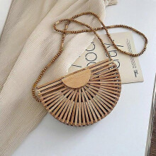 (Big) Handbag Fashion Half Moon Wooden Shoulder Crossbody Bags for Women Bamboo Woven Summer Beach Straw Bag Rattan Small Phone Purse Mini Sac