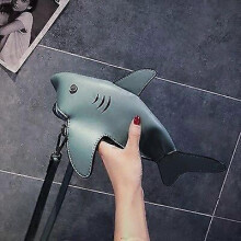 (Gray-blue) Handbag Cute Cartoon Shark Shape Ladies Shoulder Bag PU Leather Mobile Phone Messenger Chain
