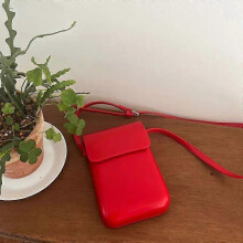 (Red) Handbag Flap Crossbody Bags Women Mini PU Leather Shoulder Purses and Handbags for Girls Ladies Phone Simple Solid Designer Bag
