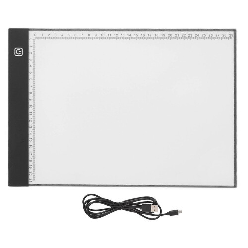 (As show, One size) LED Light Box Tracer with Scale A4 Soft White Light Efficient Light Transmission Touch Buttons Tracing Light Box
