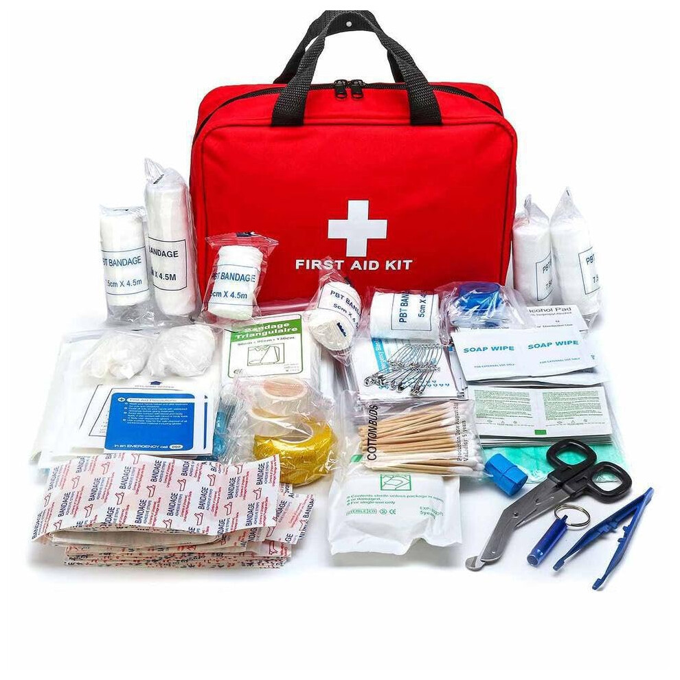 Red First Aid Kit For Home, Car, Office, School, Camping, Hiking, Outdoor Activities,