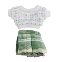 (10cm-12cm, green skirt set) Dolls Sweater and Short Skirt Suit Dress up Handmade Clothing for 17cm Dolls pink skirt set