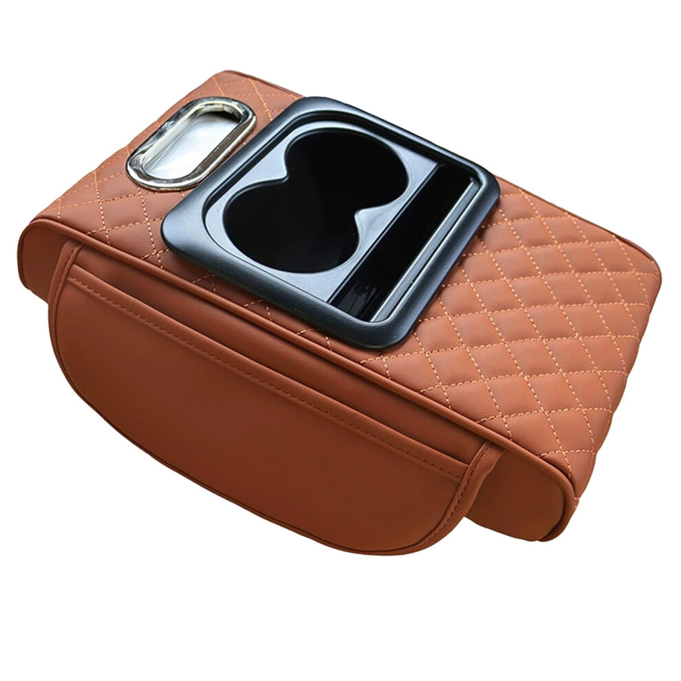 Integrated Pressurized Multifunctional Car Armrest Heightening Pad, Cushion, Tissue Box, 2 Cup Holder (Brown) Brown 9412369525550