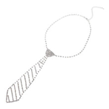 Rhinestone Necklace Tie Clothing Accessories Long Narrow Shiny Glitter Chain