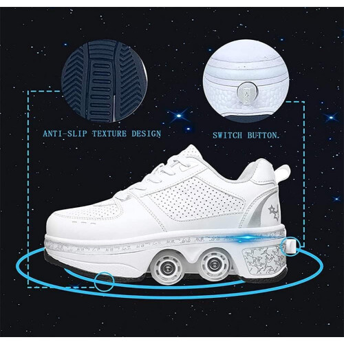 Roller Skate Shoes with Wheels, Adjustable, White 33EU 1