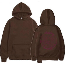 (XL, Brown) Women's Fleece Hooded Sweatshirt Solid Color Slogan Print Long Sleeve Sweatshirt Top
