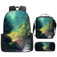 (Three-piece set) Miyazaki Hayao's Totoro cartoon backpack, children's shoulder bag, crossbody bag, pencil case, printed computer bag