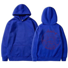 (L, blue) Women's Fleece Hooded Sweatshirt Solid Color Slogan Print Long Sleeve Sweatshirt Top