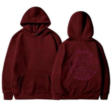 (XXXL, Claret) Women's Fleece Hooded Sweatshirt Solid Color Slogan Print Long Sleeve Sweatshirt Top