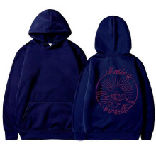 (XXL, navy blue) Women's Fleece Hooded Sweatshirt Solid Color Slogan Print Long Sleeve Sweatshirt Top