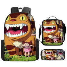(Three-piece set) Miyazaki Hayao's Totoro cartoon backpack, children's shoulder bag, crossbody bag, pencil case, printed computer bag