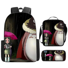 (Three-piece set) Miyazaki Hayao's Totoro cartoon backpack, children's shoulder bag, crossbody bag, pencil case, printed computer bag