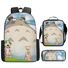 (Three-piece set) Miyazaki Hayao's Totoro cartoon backpack, children's shoulder bag, crossbody bag, pencil case, printed computer bag