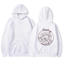 (M, White) Women's Fleece Hooded Sweatshirt Solid Color Slogan Print Long Sleeve Sweatshirt Top